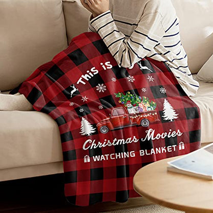 Super Soft Christmas Truck Fleece Throw Blanket - Red Buffalo Check 60x80in