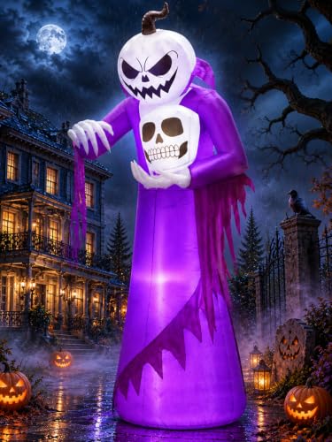 12FT Giant Halloween Inflatable Pumpkin Ghost Wizard with LED Lights Outdoor Decor