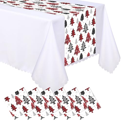 Christmas Table Runner with Xmas Tree Pattern - Buffalo Plaid, 14 x 108 inches, 6 Pack - Holiday Party Decor