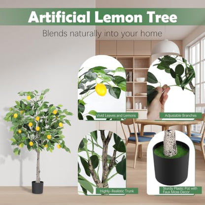 Artificial Lemon Tree with Pot - 4ft Indoor Outdoor Decor, Realistic Design