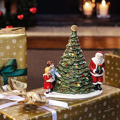 Villeroy & Boch Christmas Toy Santa by the Tree Decorative Figurine - Tealight Holder, Green/Multi-Color Variation