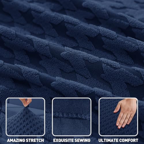 Stretch Chair Slipcover with Arms 34-44 Inches Navy Blue 2-Piece Armchair Cover with Elastic & Buckle - Armchair 1 Cushion Variation