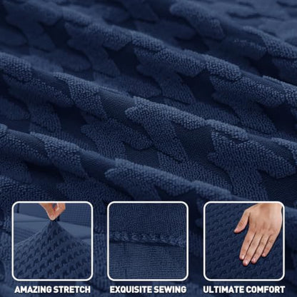Stretch Chair Slipcover with Arms 34-44 Inches Navy Blue 2-Piece Armchair Cover with Elastic & Buckle - Armchair 1 Cushion Variation