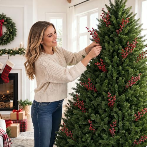 12 Pack Artificial Frosted Burgundy Berry Stems for Holiday Decor - 17 Inch