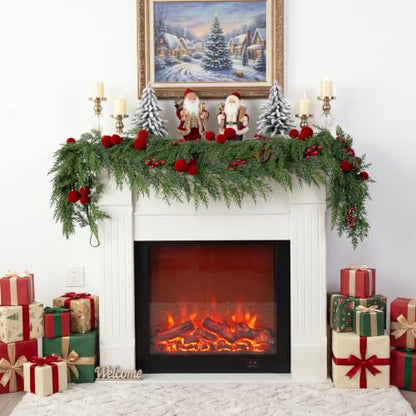 6FT 2PCS Christmas Garland Set - Real Touch Flocked Pine & Berries for Indoor Holiday Decor