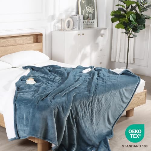 Electric Heated Blanket Twin Size 62x84 Blue - Safe, Soft & Machine Washable