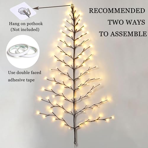 4FT LED Wall Tree with 108 Warm White Fairy Lights - Indoor Outdoor Holiday Decor