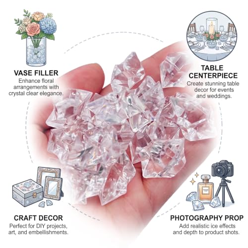 Reusable Clear Acrylic Ice Cubes for Vases and Decorations - 180 Pcs