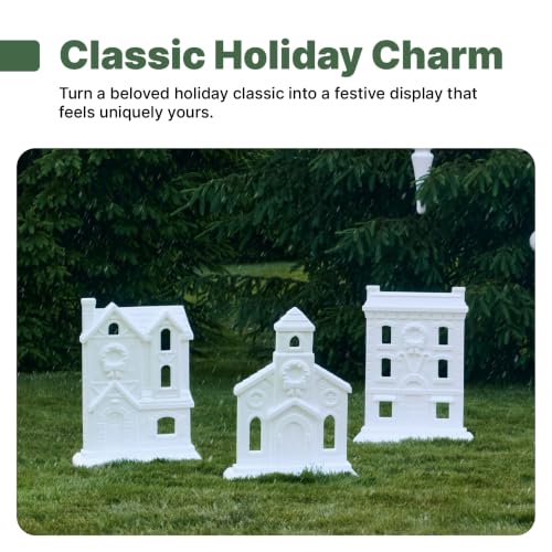 Large Outdoor Christmas Village Set with Customizable Houses - 3 Pieces