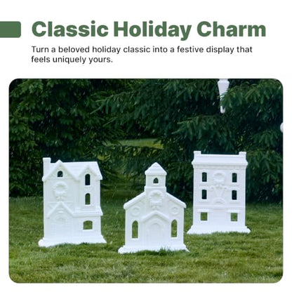 Large Outdoor Christmas Village Set with Customizable Houses - 3 Pieces