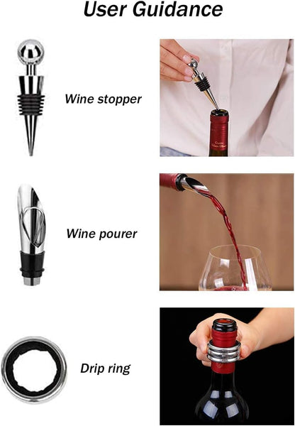 Wine Opener Set,Wine Bottle Opener Including Foil Cutter, Bottle Stopper Pourer and Extra Spiral,Wine Corkscrew Set,Gift box Opener Kit.