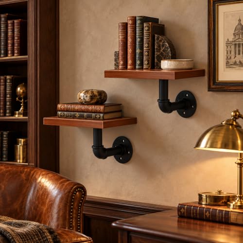 Industrial Pipe Floating Shelves Set - Rustic Black Wall Storage