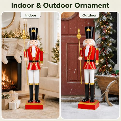 4 Ft Christmas Nutcracker Figure with Scepter & Hat - Red, Indoor Outdoor Decor