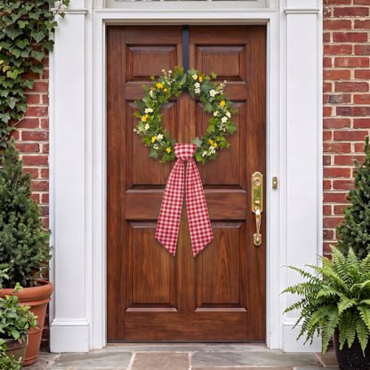 Red Gingham Fabric Sash Wraps for Front Door 2-Pack - 56 Inch Seasonal Decor