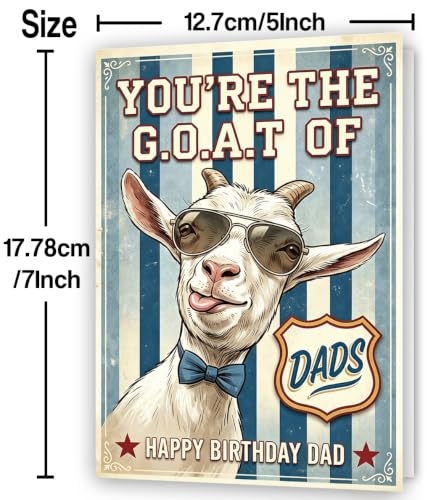 Dad Birthday Card - Funny G.O.A.T. Vintage Goat Design for Dad from Son & Daughter - Variation LI-416