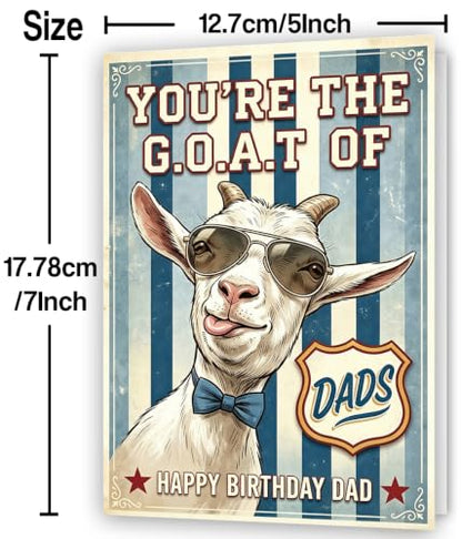 Dad Birthday Card - Funny G.O.A.T. Vintage Goat Design for Dad from Son & Daughter - Variation LI-416