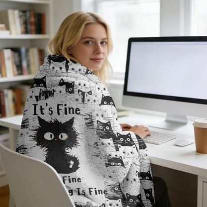 Cat Blanket for Cats Lovers 50x40 Inches Black Kitten Design Cozy Throw