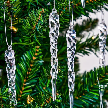 Crystal Acrylic Icicle Drop Christmas Ornaments - 30 Pack Holiday Tree Decorations