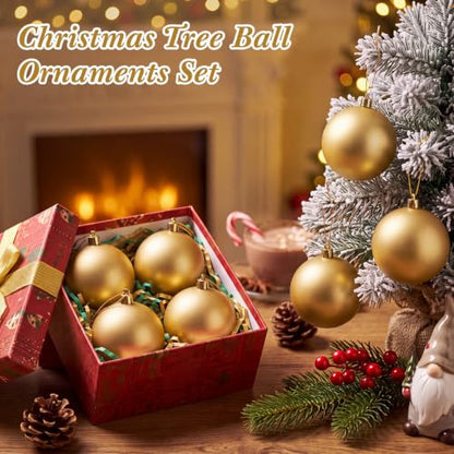 Christmas Ball Ornaments Set - Gold 4 Inch Holiday Decor DIY Craft - 12 Pieces