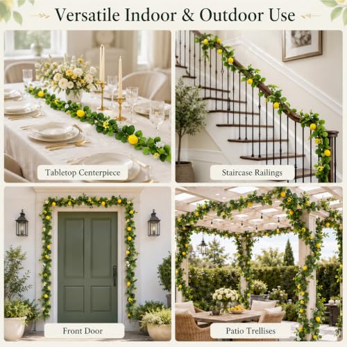 Artificial Lemon Vine Garland 3 Pack - 5.7ft Faux Greenery for Indoor Outdoor Decor