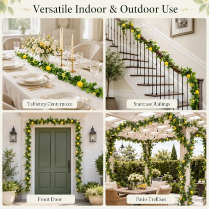 Artificial Lemon Vine Garland 3 Pack - 5.7ft Faux Greenery for Indoor Outdoor Decor