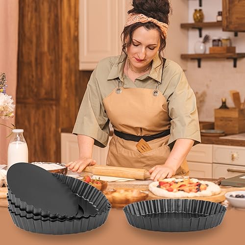 Meichu 11 inch Tart Pans with Removable Bottom Non stick Fluted Quiche Pans Cake Pans for Baking Pizza Fruit Mousse Christmas Dessert Round 1 Pcs