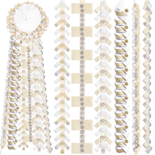 Homecoming Mum Braids Set - White Gold 30 Inch DIY Decorations, 6 Pieces