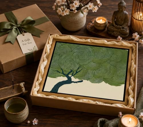 Bonsai Tree Wall Art Canvas - Framed Japanese Zen Decor, 10 x 8 Inches