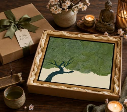 Bonsai Tree Wall Art Canvas - Framed Japanese Zen Decor, 10 x 8 Inches