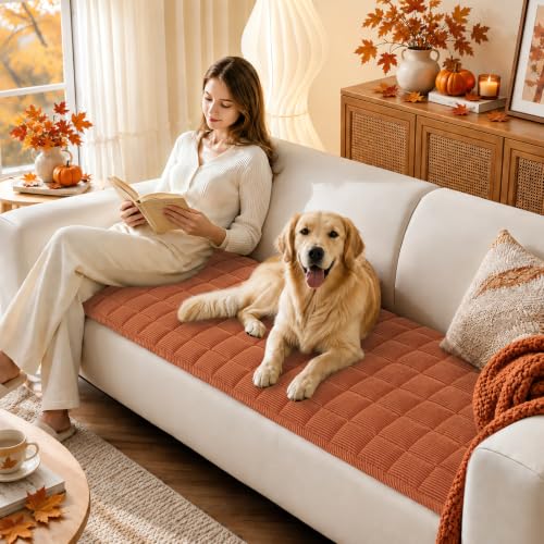 Non-Slip Dog Couch Cover 27.6x70.9 Inches Rust - Washable Pet Sofa Protector