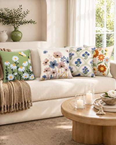 Fall Blossom Embroidered Cotton Throw Pillow Cover 18x18 Inch - MuseHaus