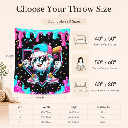 Purple Baseball Drip Blanket for Boys - Flannel Throw for Kids 40x50 inches