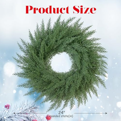 24 Inch Artificial Cedar Cypress Christmas Wreath - Lush Holiday Decor