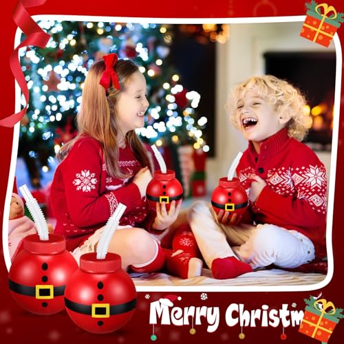 24 Pack Reusable 12oz Christmas Santa Plastic Bulb Cups with Lids & Straws - Festive Holiday Party Supplies