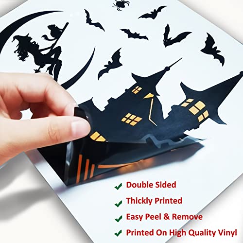Halloween Window Clings Set - 138 Pieces, 8 Sheets, Ghost Skeleton Bat Decor A4 Variation