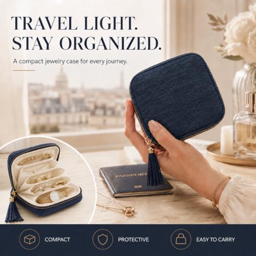 Small Travel Jewelry Organizer Case with Blue Velvet Interior - Compact & Portable