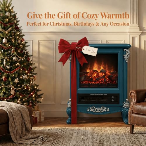 Electric Fireplace Stove 1500W Freestanding Room Heater - Blue