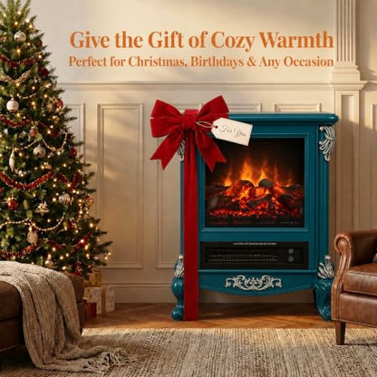 Electric Fireplace Stove 1500W Freestanding Room Heater - Blue