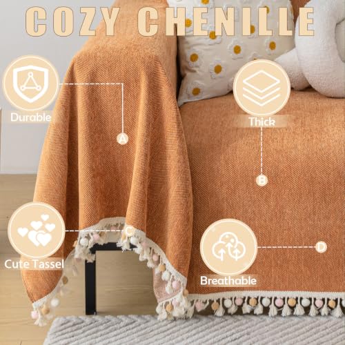 HANDONTIME Boho L Shaped Couch Covers 2 Pcs - Orange, 71 x 102 + 71 x 118 Inches