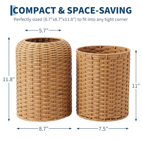 Garvee Wicker Trash Can - Small Bathroom Waste Bin with Double Layer - Brown