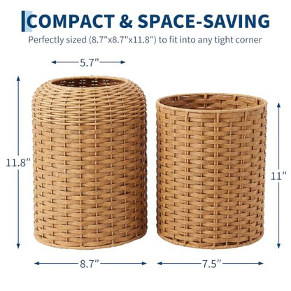 Garvee Wicker Trash Can - Small Bathroom Waste Bin with Double Layer - Brown