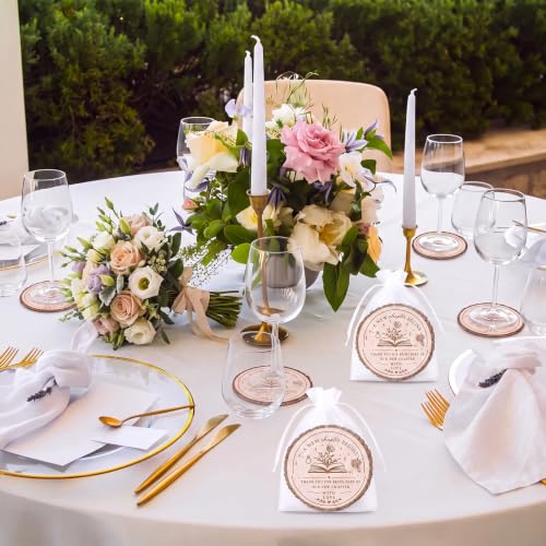 Wedding Coasters Set with Gift Bags for Guests - 50 Pieces