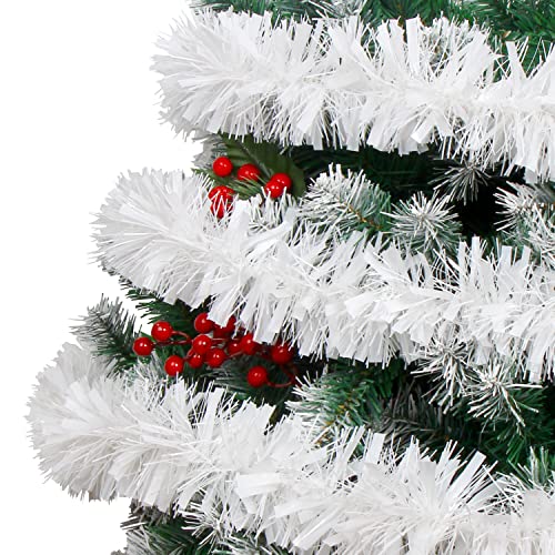 33ft White Christmas Tinsel Garland - Twisted Metallic Decor for Holiday & Home