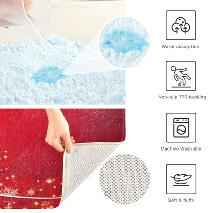 Multicolor Christmas Bathroom Rugs 2-Piece Set - Quick Dry Plush Anti-Slip