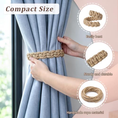 8 PCS Boho Braided Curtain Tiebacks Rustic Brown Natural Rope Home Decor