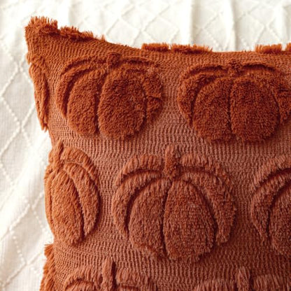 Fall Pumpkin Plush Throw Pillow Covers 18x18 Set of 2 - Rust, Autumn Decor