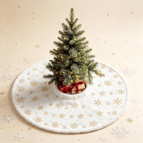 Plush Christmas Tree Skirt 11.8 Inch with Gold Snowflakes for Holiday Decor