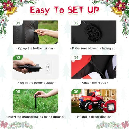 Inflatable Christmas Santa on Off-Road Pickup Truck Decor with Built-in LEDs - 7ft Holiday Yard Decoration