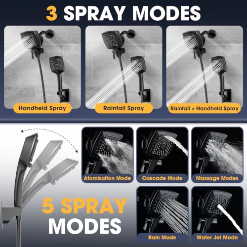 Black High Pressure Shower Head with Filters for Hard Water - Handheld & Fixed