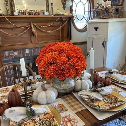 Artificial Fall Mums Flowers Bundle - Burnt Orange Autumn Floral Arrangements for Home & Garden